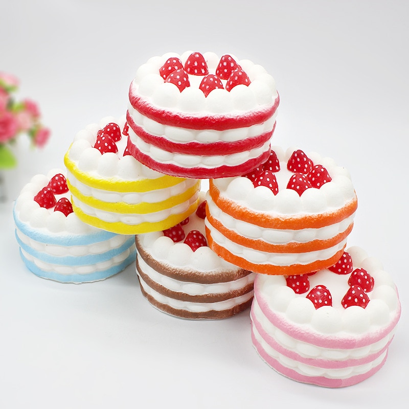 New slow rebound toy beautiful Squishy anti-stress strawberry mini cake, slow rebound ice cream bite a bite pu simulation rainbo