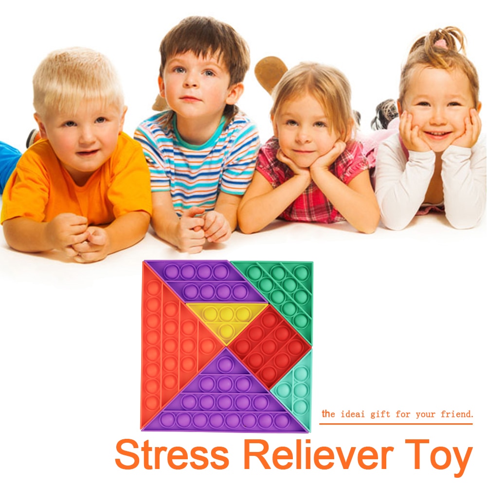 Tangram Tabletop Puzzles Fidget Silicone Toys Anti Stress Relief Luminous Toy Push Bubble Fidget Figet