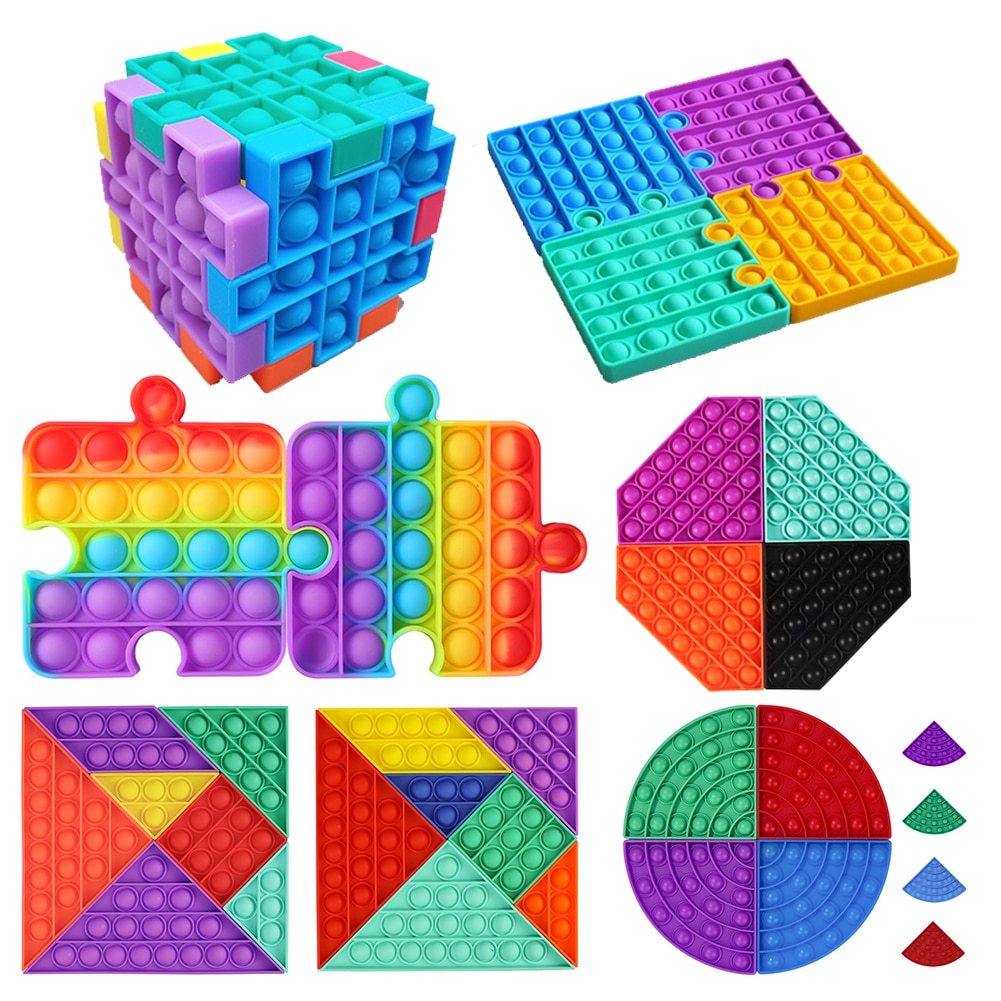 Tangram Tabletop Puzzles Fidget Silicone Toys Anti Stress Relief Luminous Toy Push Bubble Fidget Figet