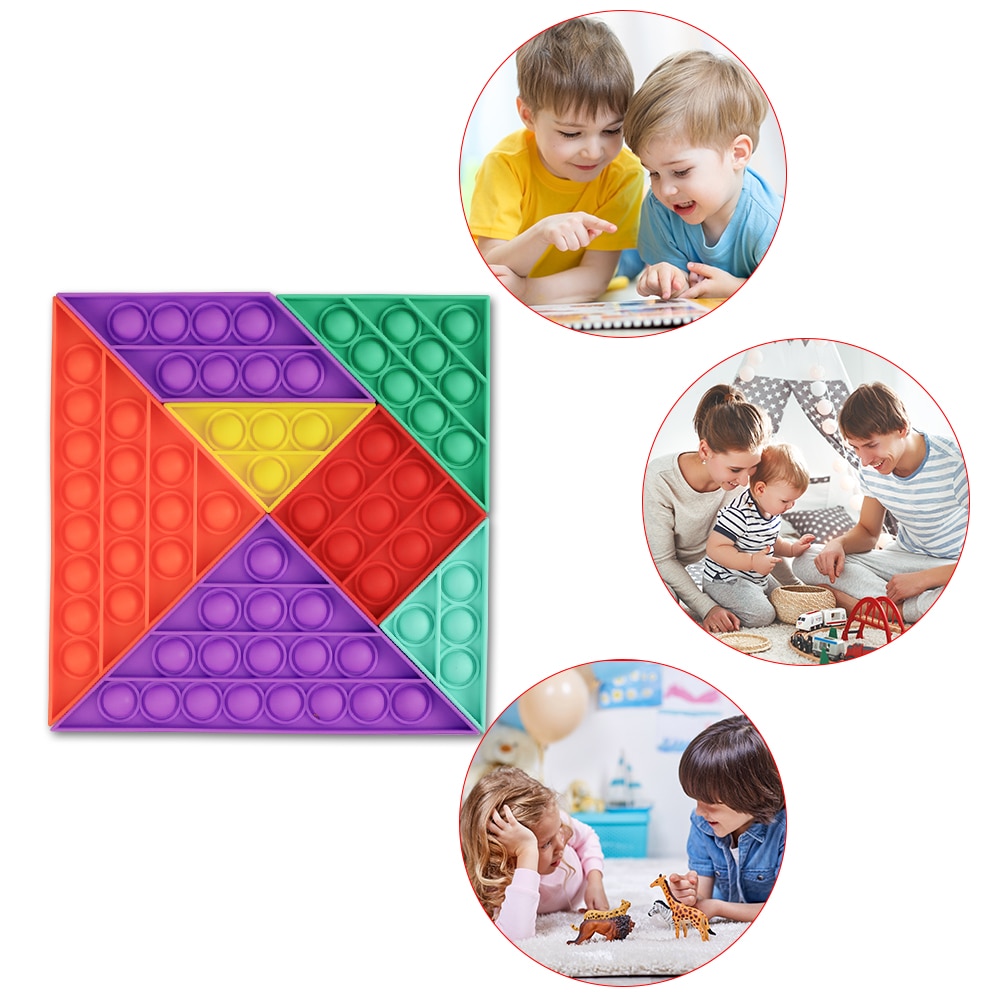 Tangram Tabletop Puzzles Fidget Silicone Toys Anti Stress Relief Luminous Toy Push Bubble Fidget Figet