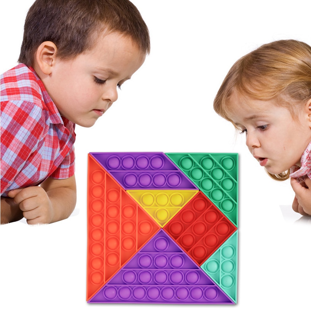 Tangram Tabletop Puzzles Fidget Silicone Toys Anti Stress Relief Luminous Toy Push Bubble Fidget Figet