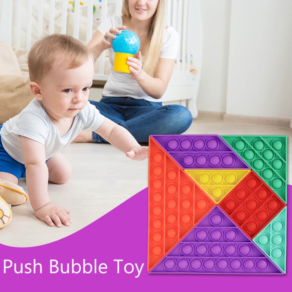 Tangram Tabletop Puzzles Fidget Silicone Toys Anti Stress Relief Luminous Toy Push Bubble Fidget Figet