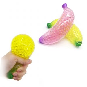 Spongy Banana, Squishy Grape Bead Stress Ball Toy, Squeeze Soft Fruit Shape, Sensory Decompression Fidget for Adults Kids